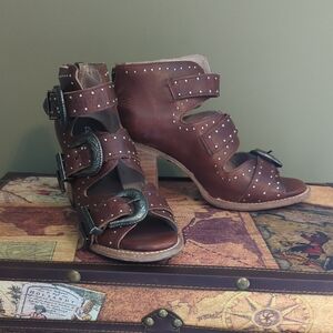 Freebird by Steven Brown Heeled Sandals with Vintage Buckles